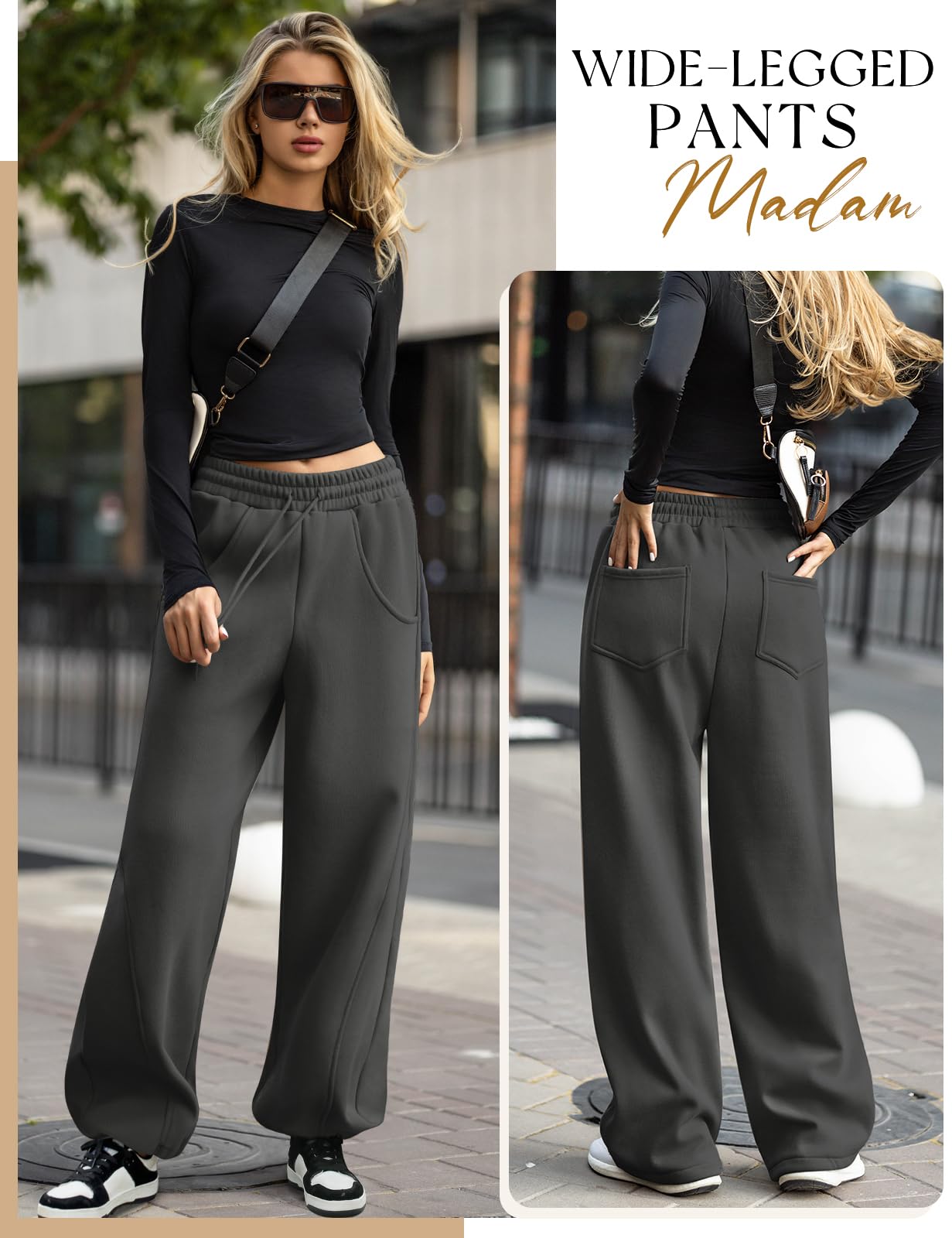 Voqeen Pantaloni Donna Invernali Casual Elastic Baggy Pantaloni Donna Larghi Y2K Pantaloni Sportivi con Tasche