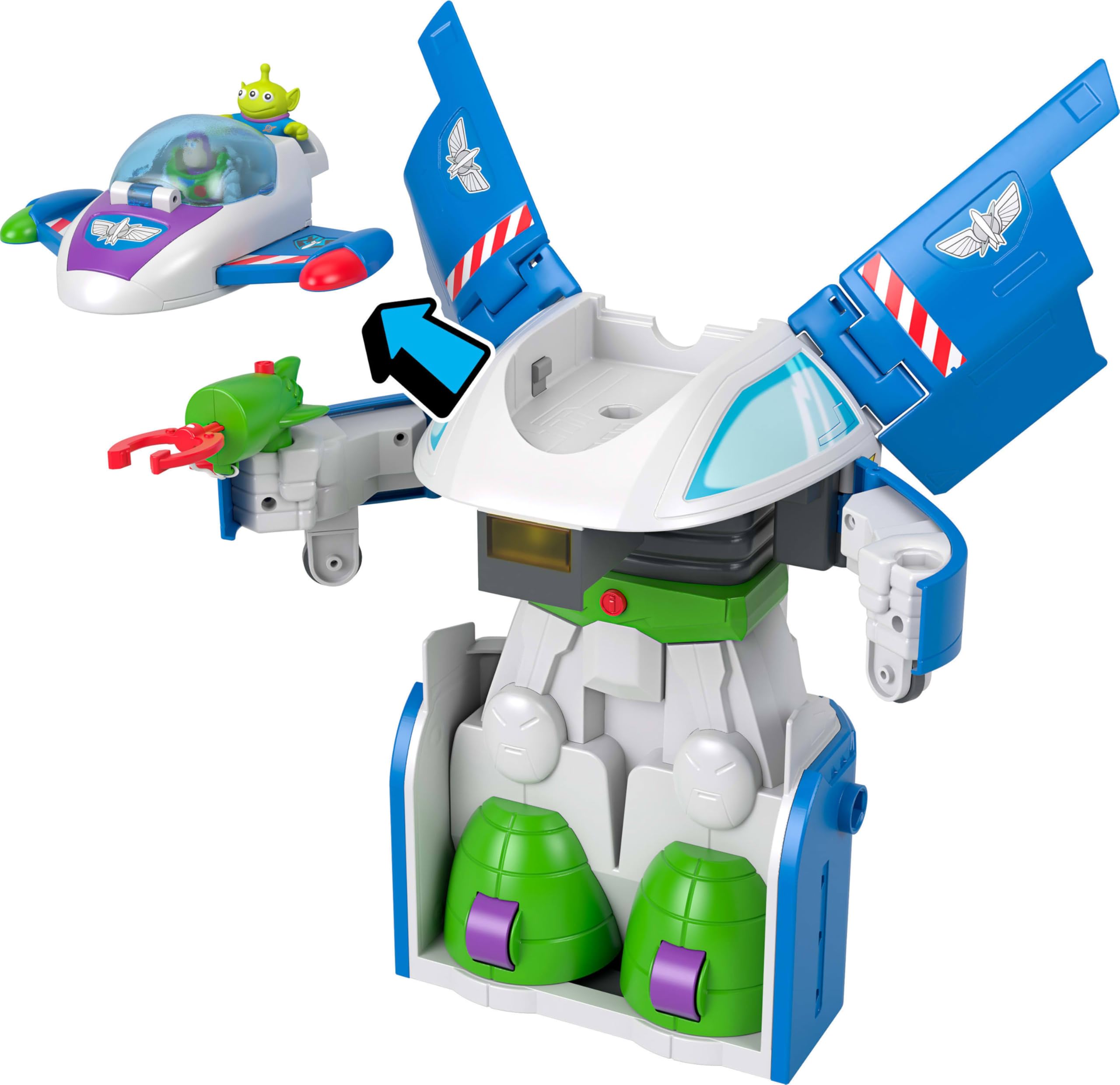 Fisher-Price Imaginext Transforming Buzz Lightyear Ship Toy Vehicle with lights, sounds,3-inch Action Figures, Launcher and Projectiles, JTH51