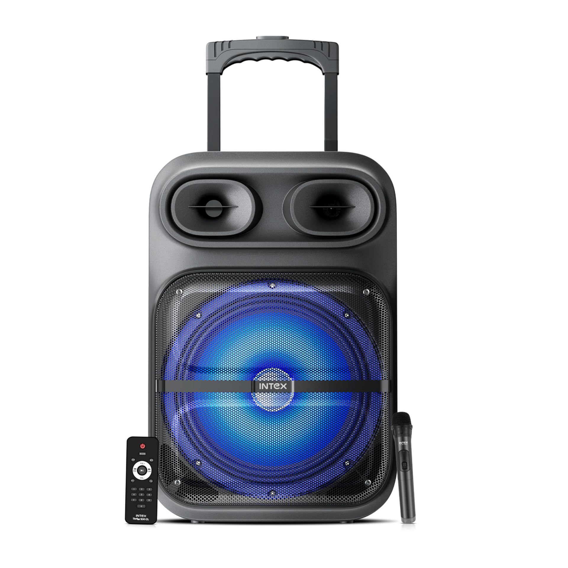 Intex Thriller 500 Bluetooth Trolley Speaker | 50W Powerful Sound with Wireless Karaoke Mic | Upto 5 Hour | RGB Lights & LED Display | Recording Feature & Remote | Deep Bass Party Speaker (Black)-image-13