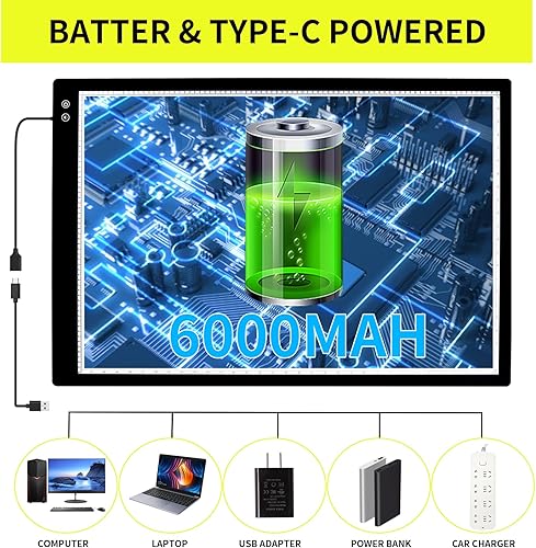 Miniatura 2 de YINGWOND A1 Gran almohadilla recargable de luz, tablero de luz para arte de diamantes con 3 modos de color, 6 niveles y atenuación sin escalones