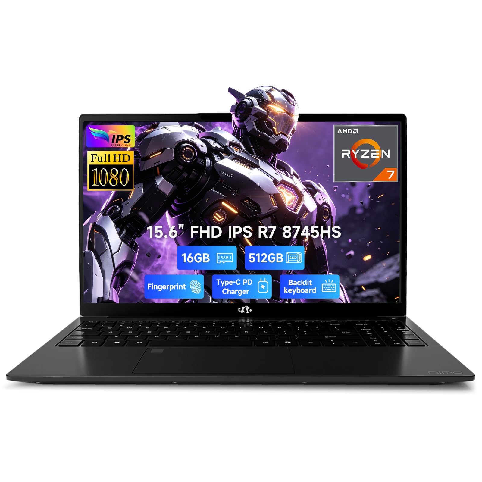 NIMO 15.6" AI-Ready Light Gaming Laptop, AMD Ryzen 7 8745HS Radeon 780M (Beat R9 7940HS), 16GB DDR5 1TB SSD, FHD, USB4, 100W USB-C PD for Creative Projects, College Creators & AI Work, 2-Yr Warranty