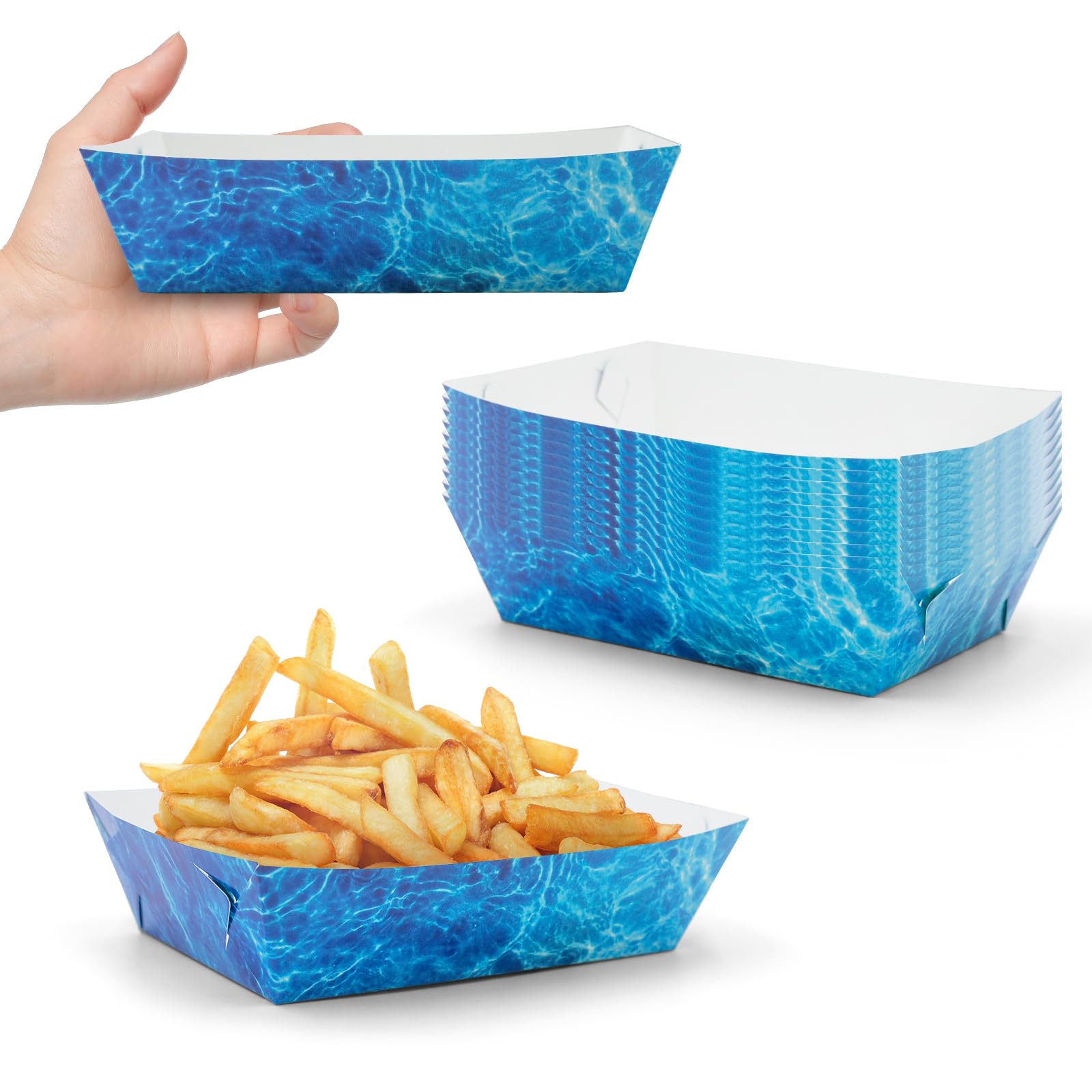 100 Packs Ocean Wave Paper Food Ocean Sea Themed Trays Birthday Party Supplies Nacho Hot Dog Trays Paperboard Disposable Food Holders