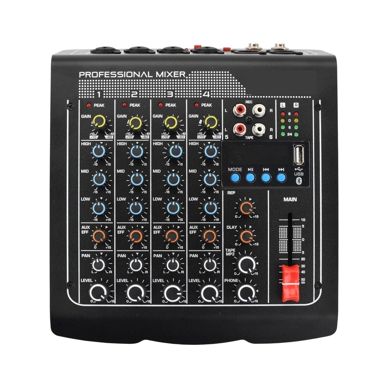 Mikser dźwięku, 4 Mono 1 Stereo 6 Kanałów USB Odtwarzanie Nagrywanie DJ Impreza Szkoła Spotkanie Kościół Rodzina Mikser Audio