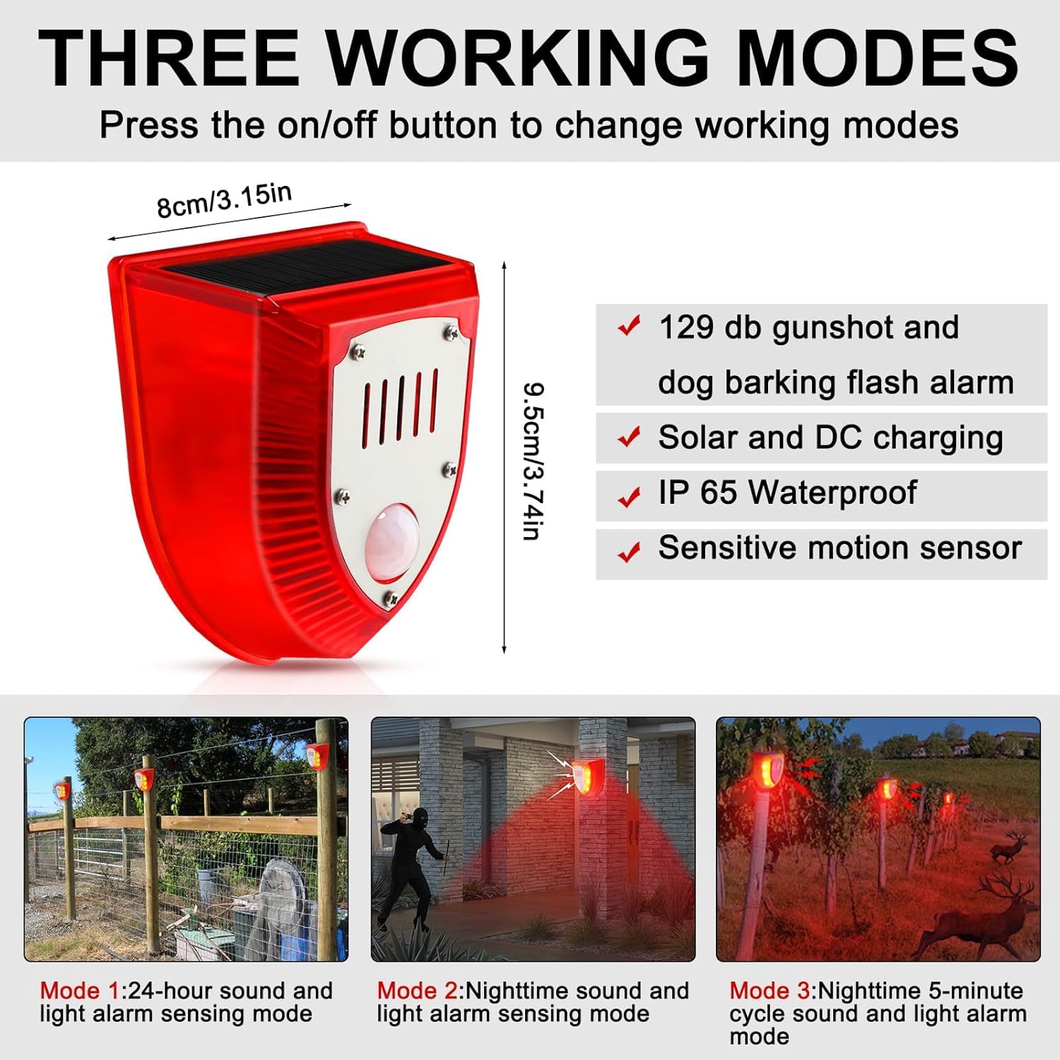 Solar alarma sensor de movimiento exterior-911M (rojo -2 paquetes)