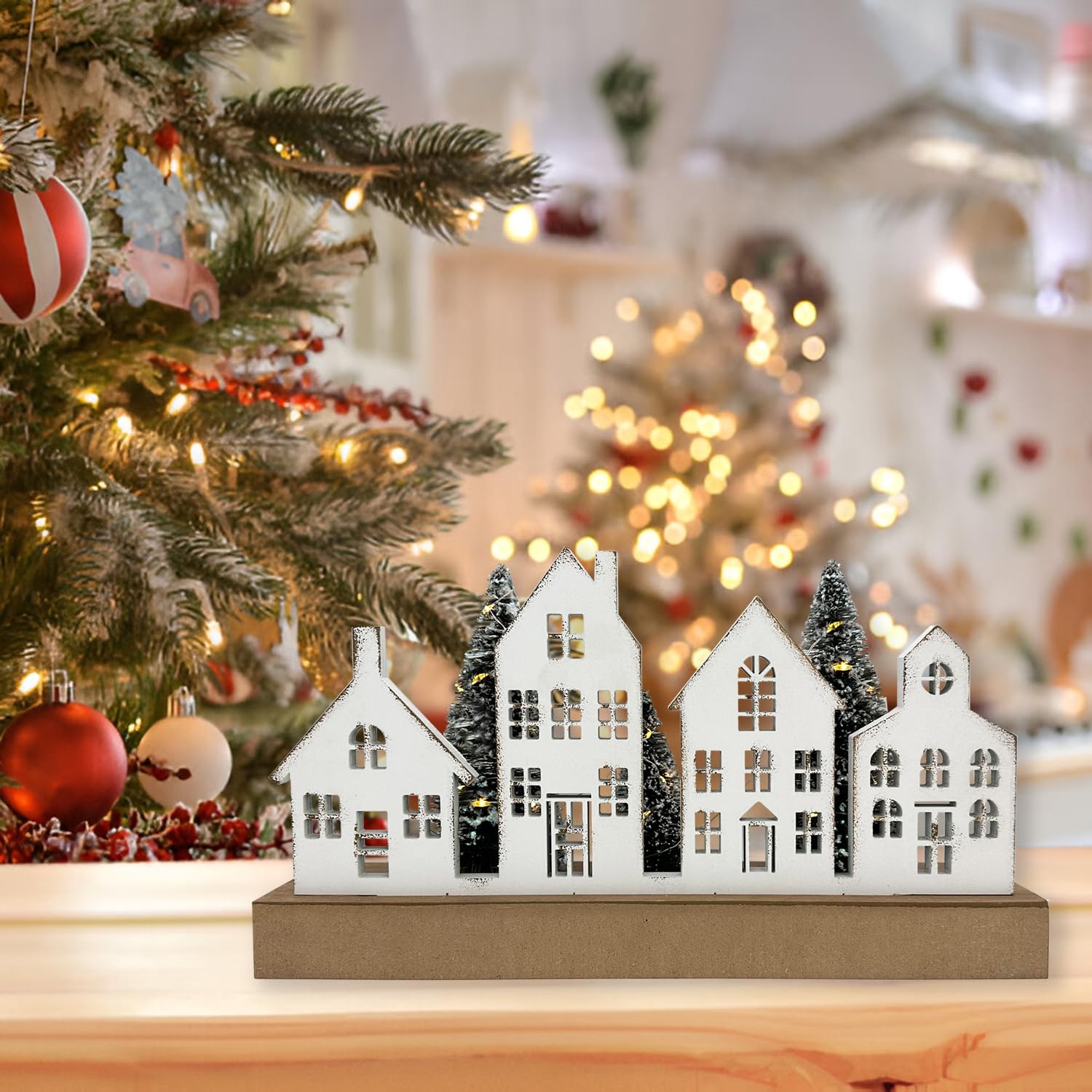 Decoraciones navideñas para el hogar, bloque de árbol de Navidad, decoración de casa de madera