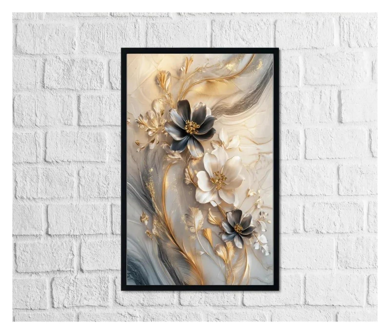 Decoración moderna para sala de estar con cuadros abstractos florales XENITE de 30x40cm