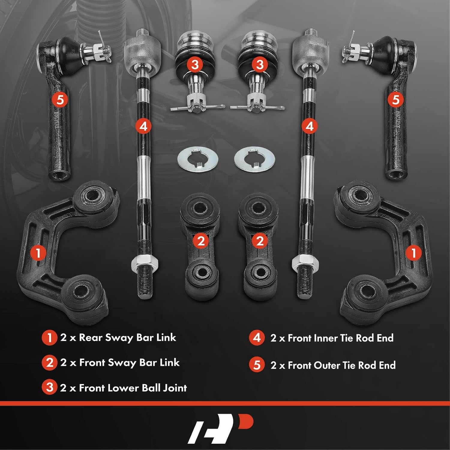 A-Premium Set of 10, Front & Rear Sway Bar Link, Front Lower Ball Joint, Inner & Outer Tie Rod End, Compatible with Subaru Forester 1998 1999 2000 2001 2002