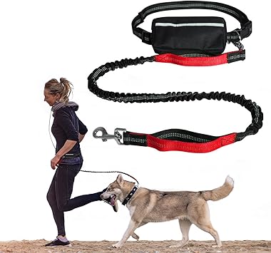 Amazon 犬用 ハンズフリー 伸縮リード しつけ用リード ドッグリーシュ ウエストパック付き ペット用品 犬 調節可能 小型犬 中型犬 大型犬 犬用リード訓練 両手解放 散歩 お出かけ ジョギング ランニング トレーニング 肩掛けリード ショック吸収 リード色 赤