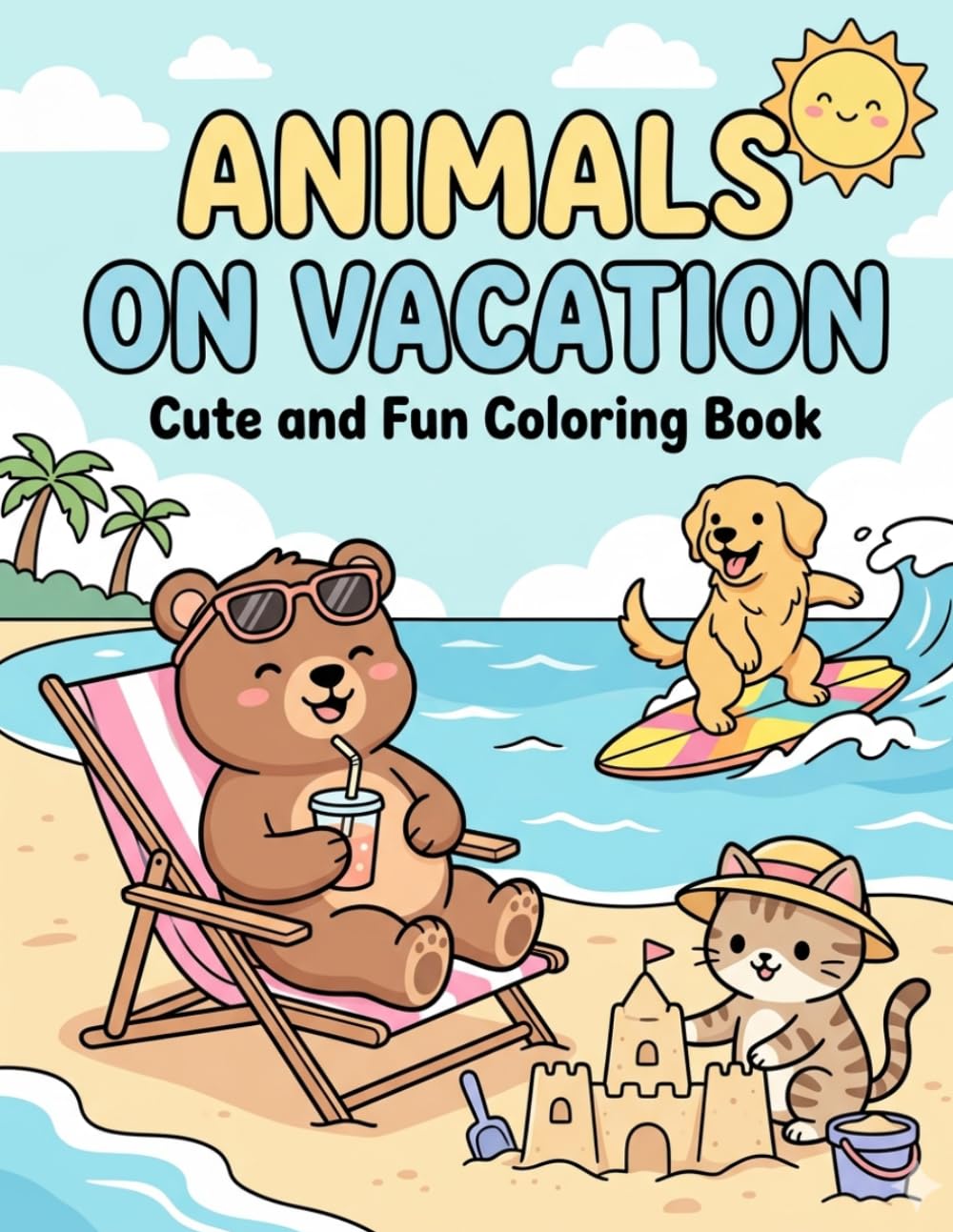 Animals on Vacation Coloring Book: Cute and Fun Travel Adventures with Adorable Animals for Relaxation and Easy Coloring