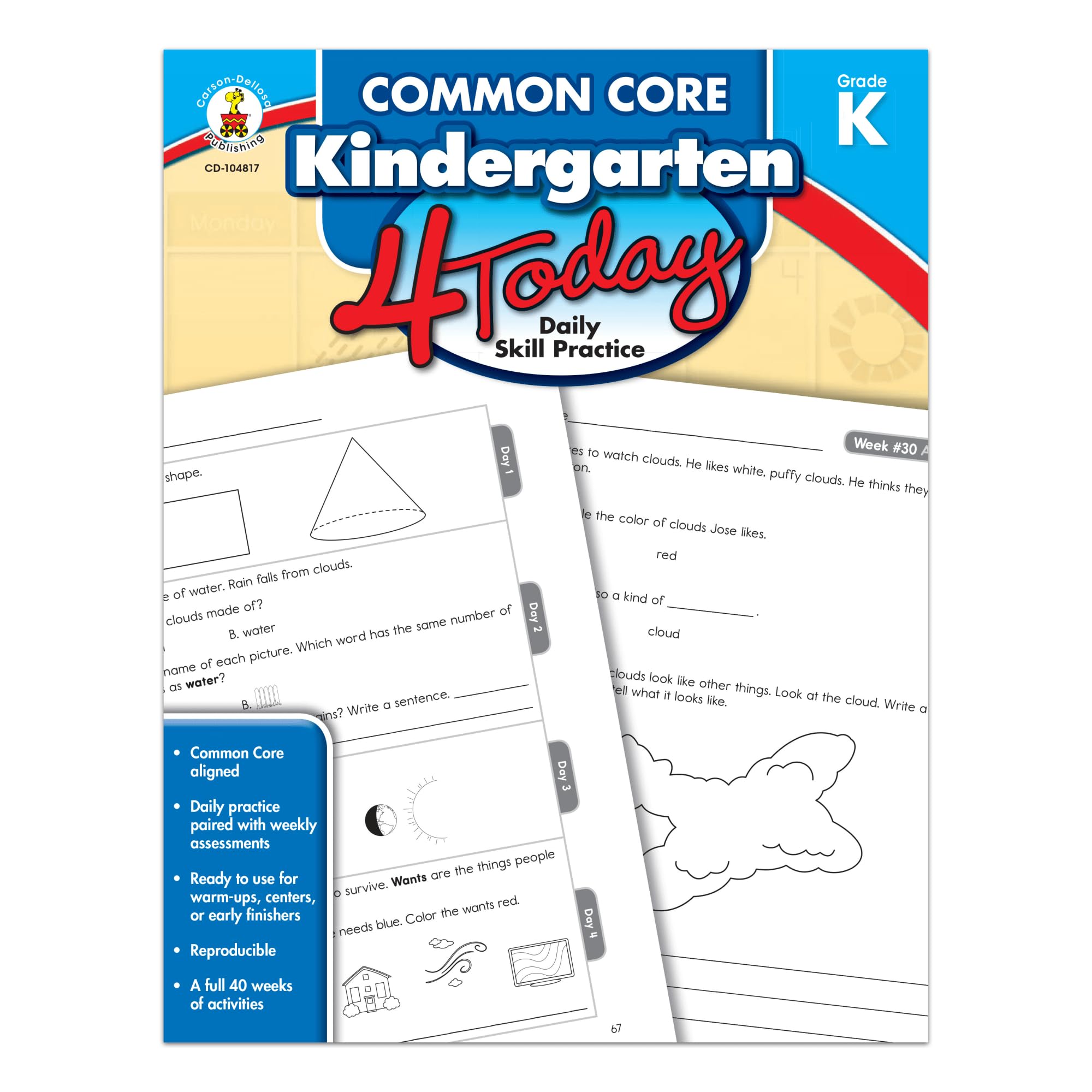 Carson Dellosa | Common Core Kindergarten 4 Today Workbook | 96pgs (Common Core 4 Today) (Volume 2)