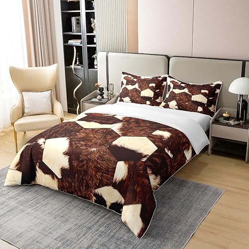 Miniatura 2 de Erosebridal Juego de funda de edredón 100% algodón con estampado de vaca para niños, color marrón, piel de vaca de las tierras altas, juego de ropa