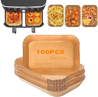 Air Fryer Parchment Paper Liners, 100 PCS 8.6inch Air Fryer Disposable Liners Square Air Fryer Accessories for Ninja AF300UK AF400UK, Salter and Other Dual Zone Air Fryer