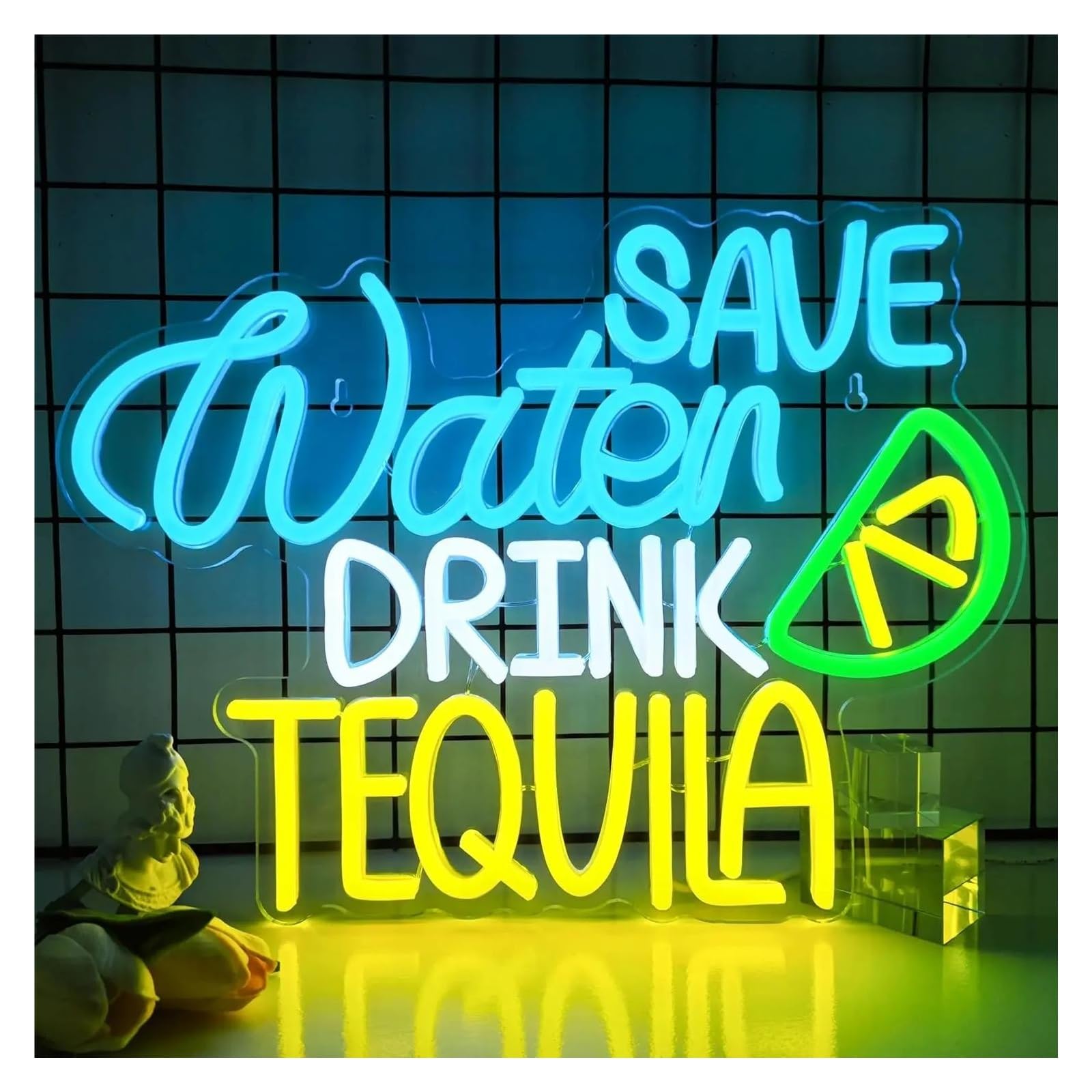 LEMST Signs Lamp Save Water Drink Tequila Neon Sign Barbell Lifting for Beer Bar Restaurant Bistro Club Party Wall Decor 27.5x37cm