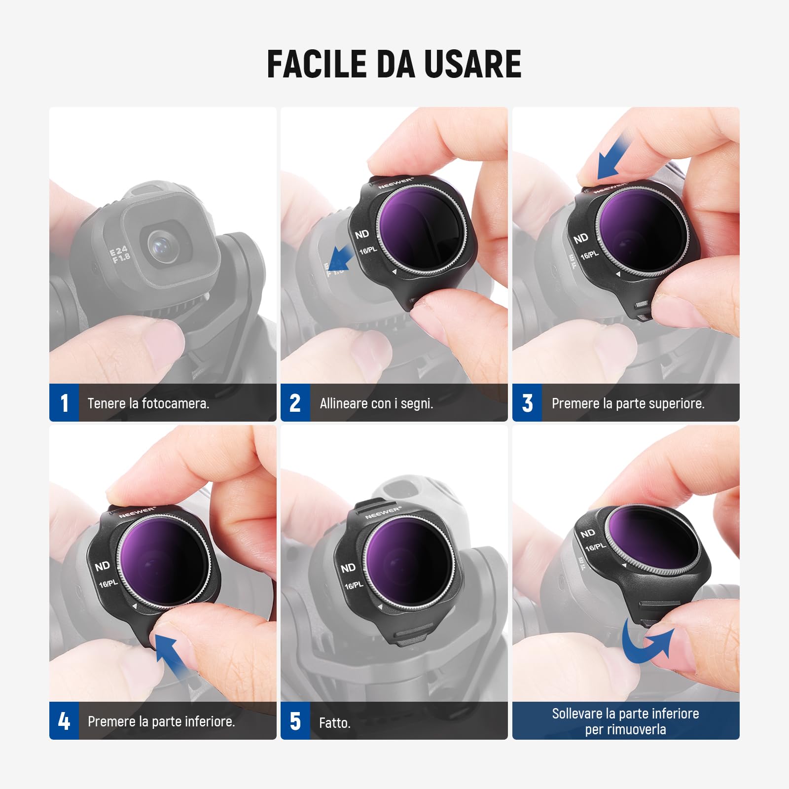 NEEWER Set Filtro ND/PL Compatibile con DJI Mini 5 Pro Drone Camera, ND8/PL+ND16/PL+ND32/PL+ND64/PL, Filtri ND Polarizzati a Densità Neutra a Scatto per Lenti, Accessori per Fotografia Aerea, 4 Pezzi