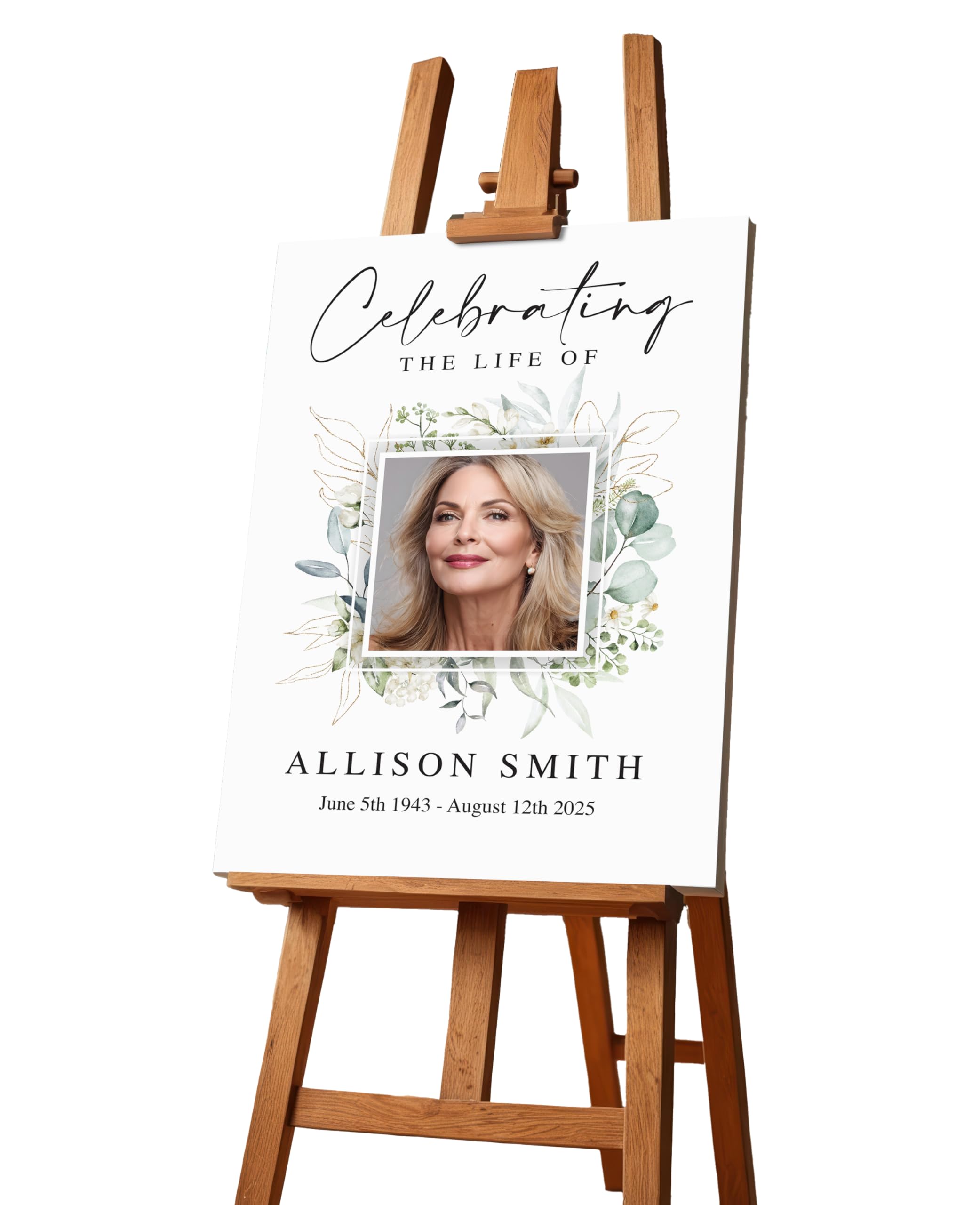 Personalised Funeral Condolence Memorial Sign Board In Loving Memory Celebration of Life Funeral Decorations Remberance Keepsake for Wake (Floral Design)
