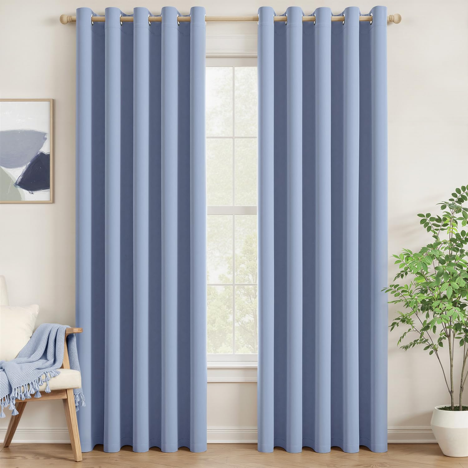 MIULEE Sky Blue Blackout Curtains for Living Room 2 Panel Set, Premium Eyelet Curtains for Bedroom, Thermal Insulated Window Curtain Drapes, Black Out Curtain 90 Drop, Each Panel 66 x 90 Inches — image 1