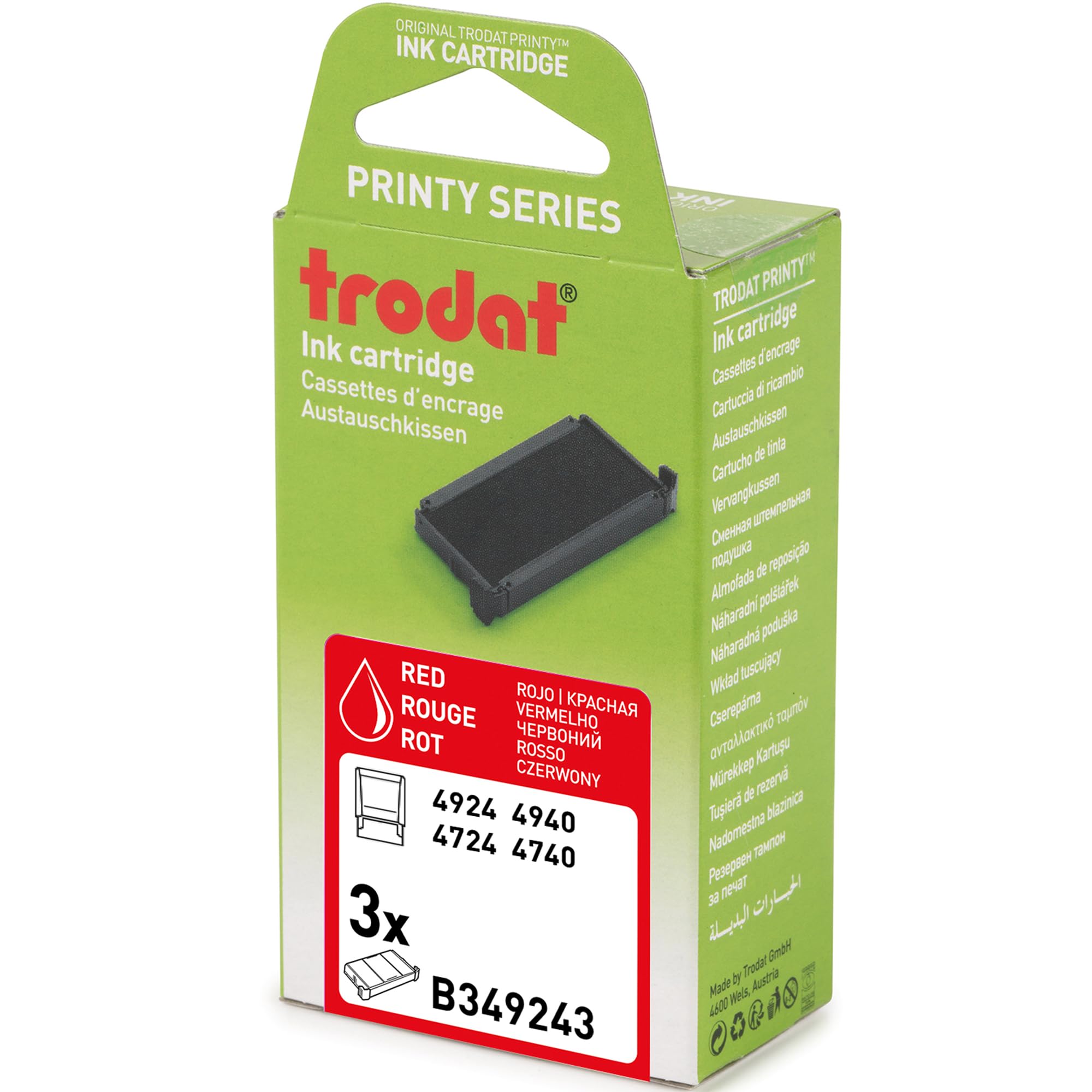 Trodat 3 cassettes d'encre pour tampons Trodat Printy 4924 - couleur cassette d'encrage : rouge - cet encrier recharge votre tampon encreur Trodat Printy
