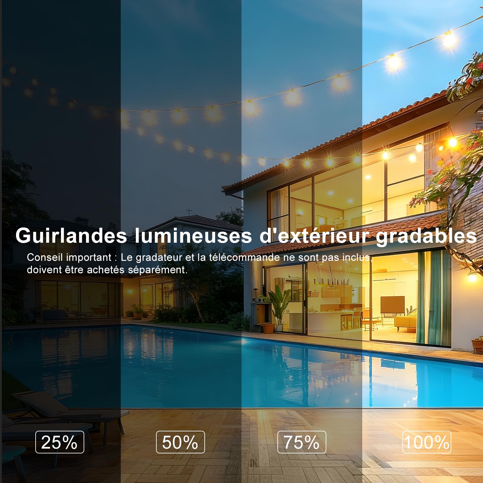 Guirlande Lumineuse Extérieure G40 30M Festoon Lights, Alimentée Sur Secteur, 50 Ampoules Incassables, Étanche