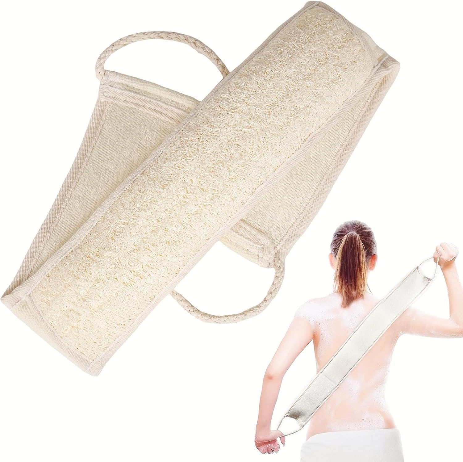 Natural Loofah Back Scrubbers for Use in Shower, Exfoliating Natural Loofah Back Scrubber for Shower for Men and Women to Clean Your Back Deeply 1 Pack
