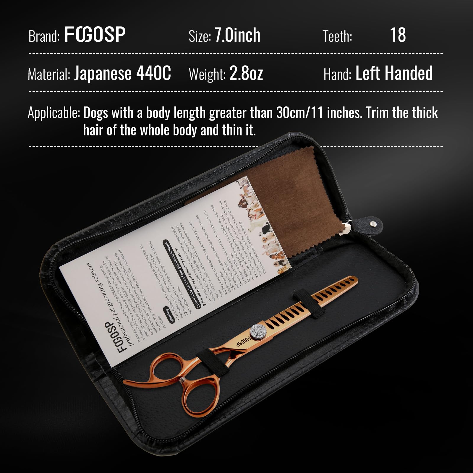 Linkshänder Professionelle Chunkers Hund Pflege Schere 7 '' Rose Gold Titan Verdünnungsschere für Hunde Katzen Haustier Pflege Schere Japanische 440C 70% Verdünnungsrate 18 Zähne (7, Chunker)