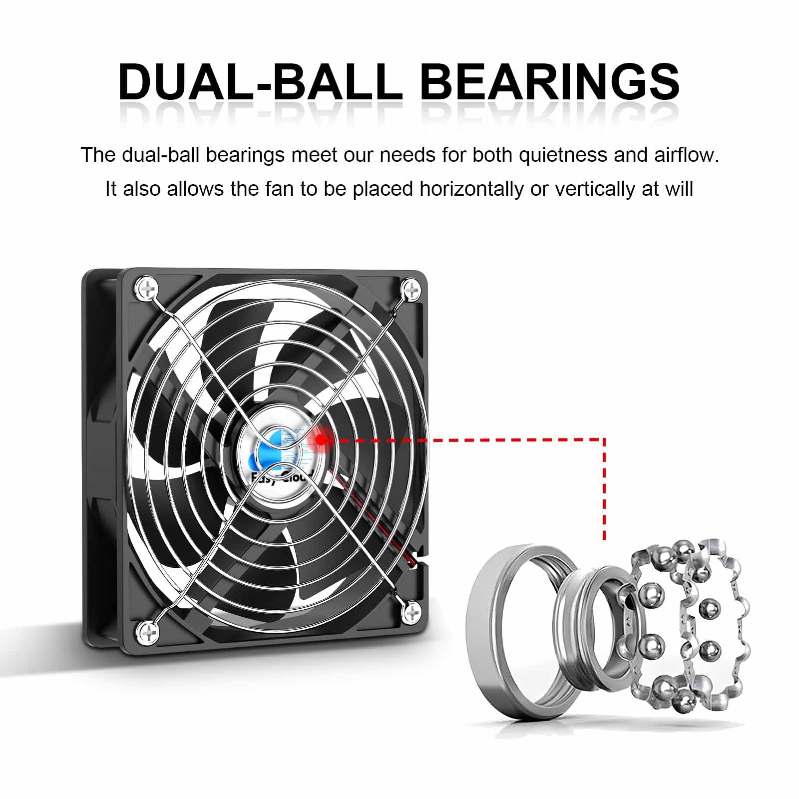 Lot de 2 ventilateurs d'ordinateur 120 mm 12 V à 2 broches CC 1800 tr/min à double roulement à billes 12 V