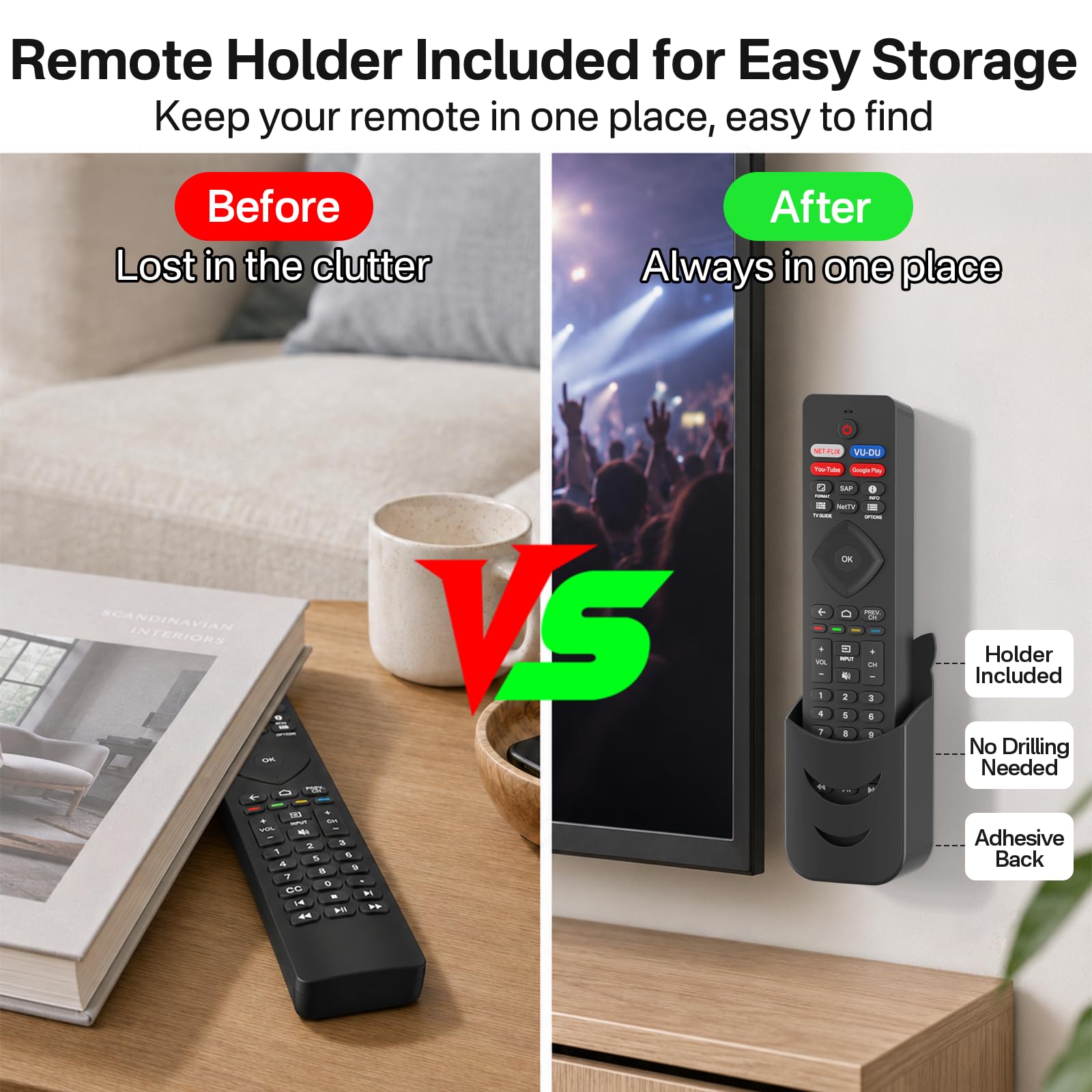 NH800UP RF402A-V14 - Telecomando di ricambio per tutte le Smart TV Philips, con supporto e batteria, telecomando IR per Smart TV Philips Android LED LCD 4K con quattro tasti di scelta rapida
