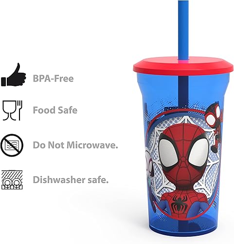 Miniatura 5 de Zak Designs Vaso de Marvel Spider-Man Fun Sip de 14 onzas con pajilla, duradero, incluye 2 popotes reutilizables adicionales, 2 piezas (14 onzas,