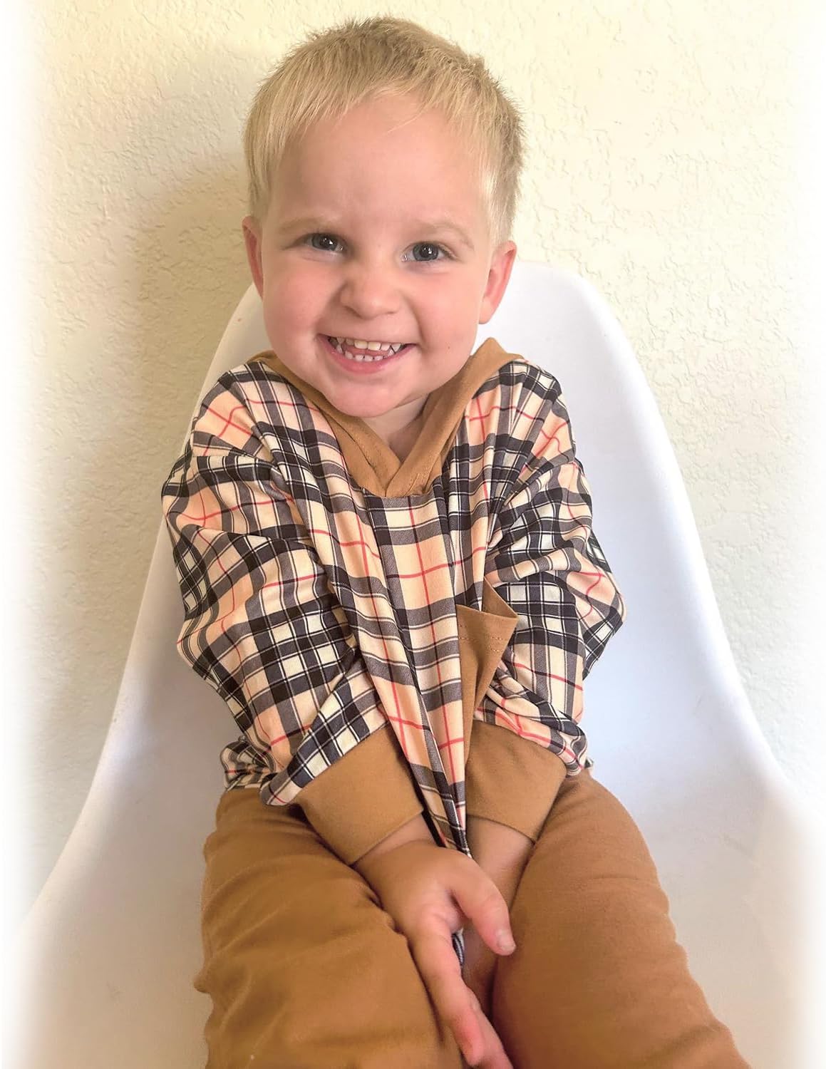 HINTINA Toddler Little Boy Plaid Sweatsuit Outfits Long Sleeve Hooded Sweatshirt Hoodie Fall Winter Clothes Clothing Set - Image 2