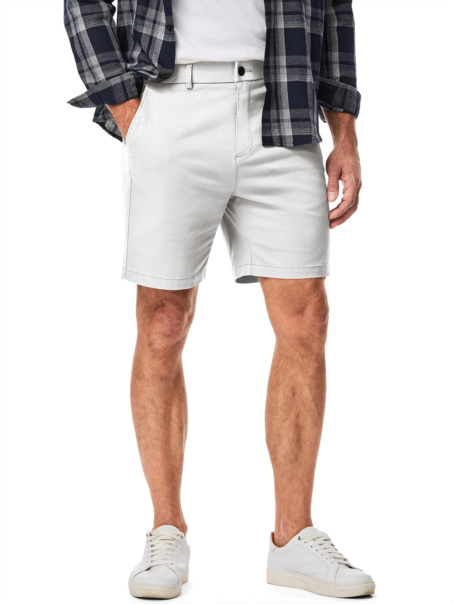 JMIERR Men's Classic-Fit 7" Chino Short Summer Stretch Waist Cotton Twill Casual Dress Shorts with Pockets