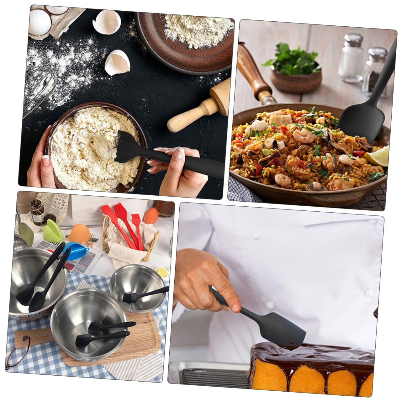 GLEAVI Set di 9 Utensili da Forno in Silicone Nero per Pasticceria | Spatola Crema e Raschietto per Torte, Set Monopezzo, Finitura Antiaderente, 9 Pezzi