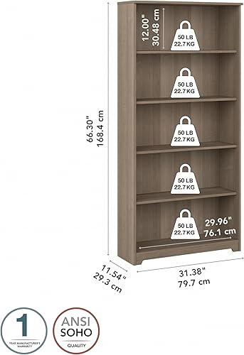 Miniatura 3 de Bush Furniture - Estantería alta de 5 estantes, estantería abierta grande, armario resistente para sala de estar u oficina en casa, colección Cabot,