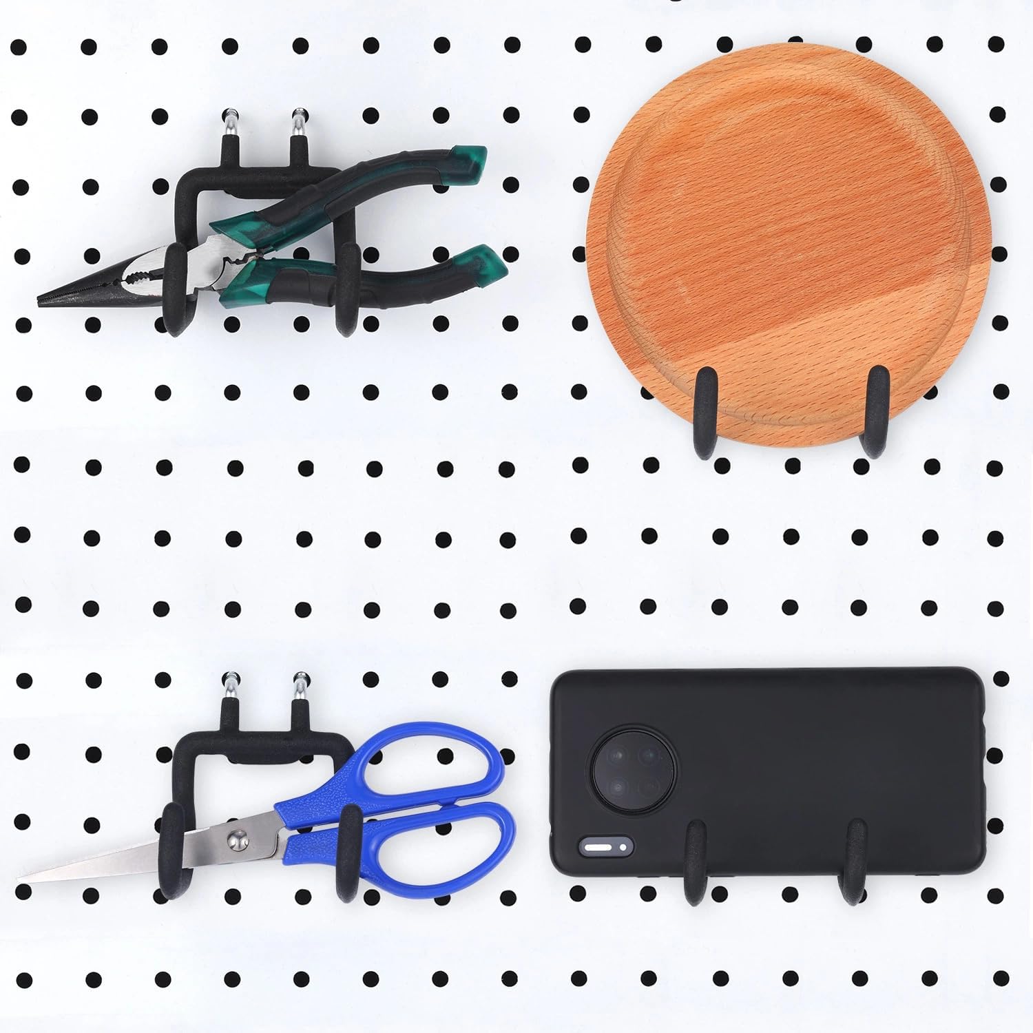 Hotop 4 Pack Pegboard Drill Hooks, Metal Black,7.48 X 2.8 X 3.66 Inch | S Shape for Hanging Drills, Heavy Organizer Fits Pegboard for Garage Workbench, Utility Holder for Picture Frames Tools