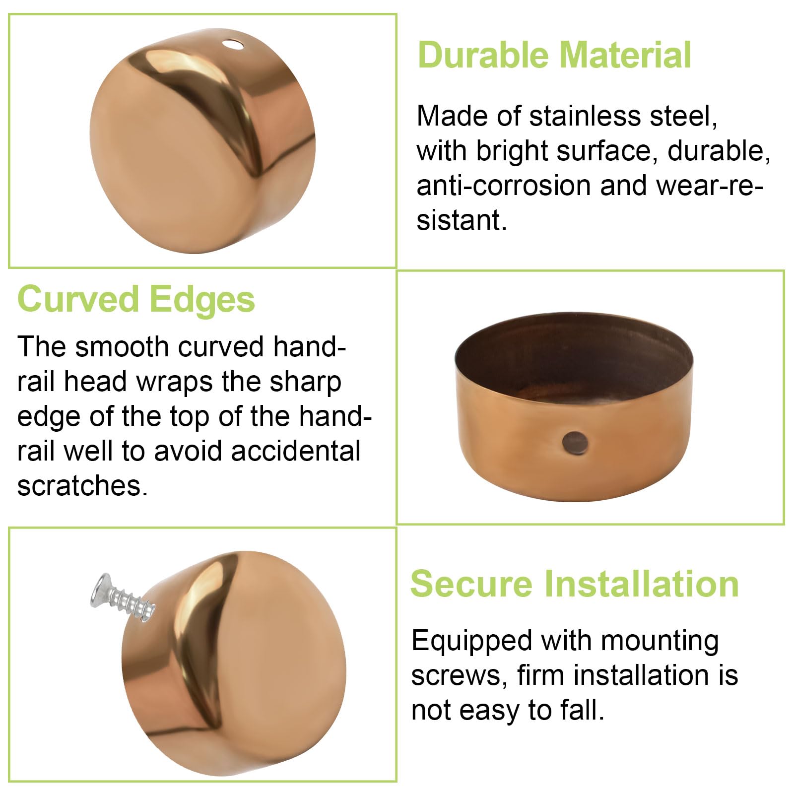 4 Stück Edelstahl Handlauf-Endkappen 45mm - Roségold Treppenabdeckungen