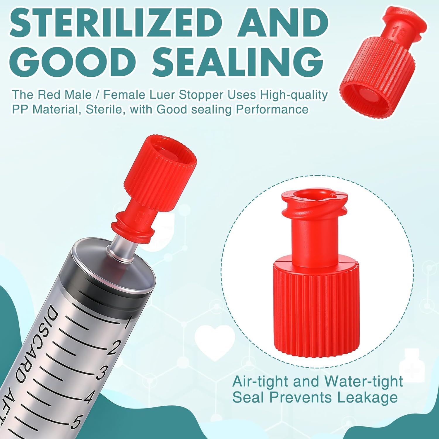 Novabright 120 Pcs Luer Stopper Red Closing Cones Individually Packaged for Male & Female Luer Connectors for Tubing and Fluid Control