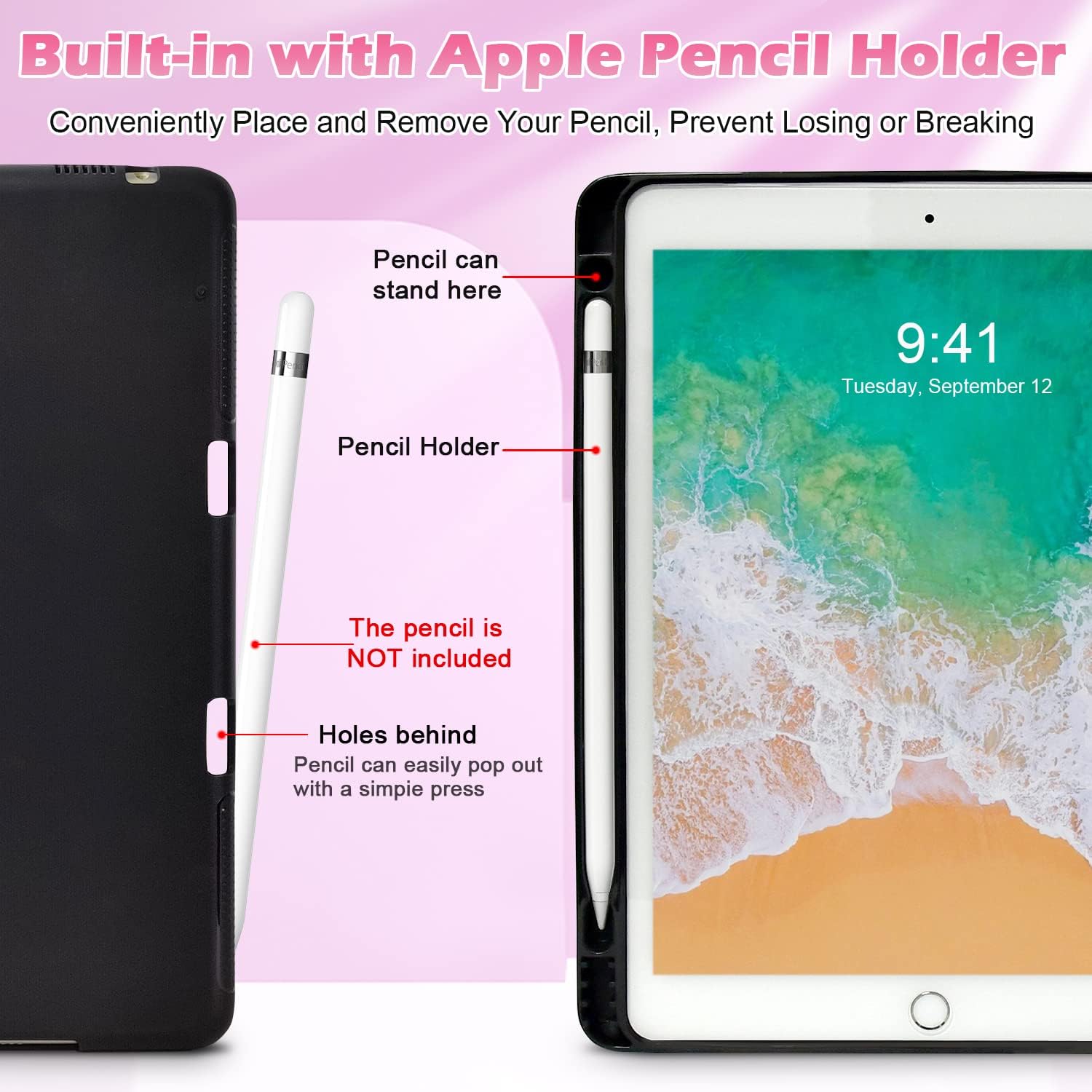 Zonefoker Cases for iPad 6th 5th Generation 2018/2017, iPad Air 2 Case 2014, iPad Air 2013, iPad Pro 9.7 inch Case 2016 with Pencil Holder, Leather Folio Cover for Kids, Women, Men, Marble Teal Pink