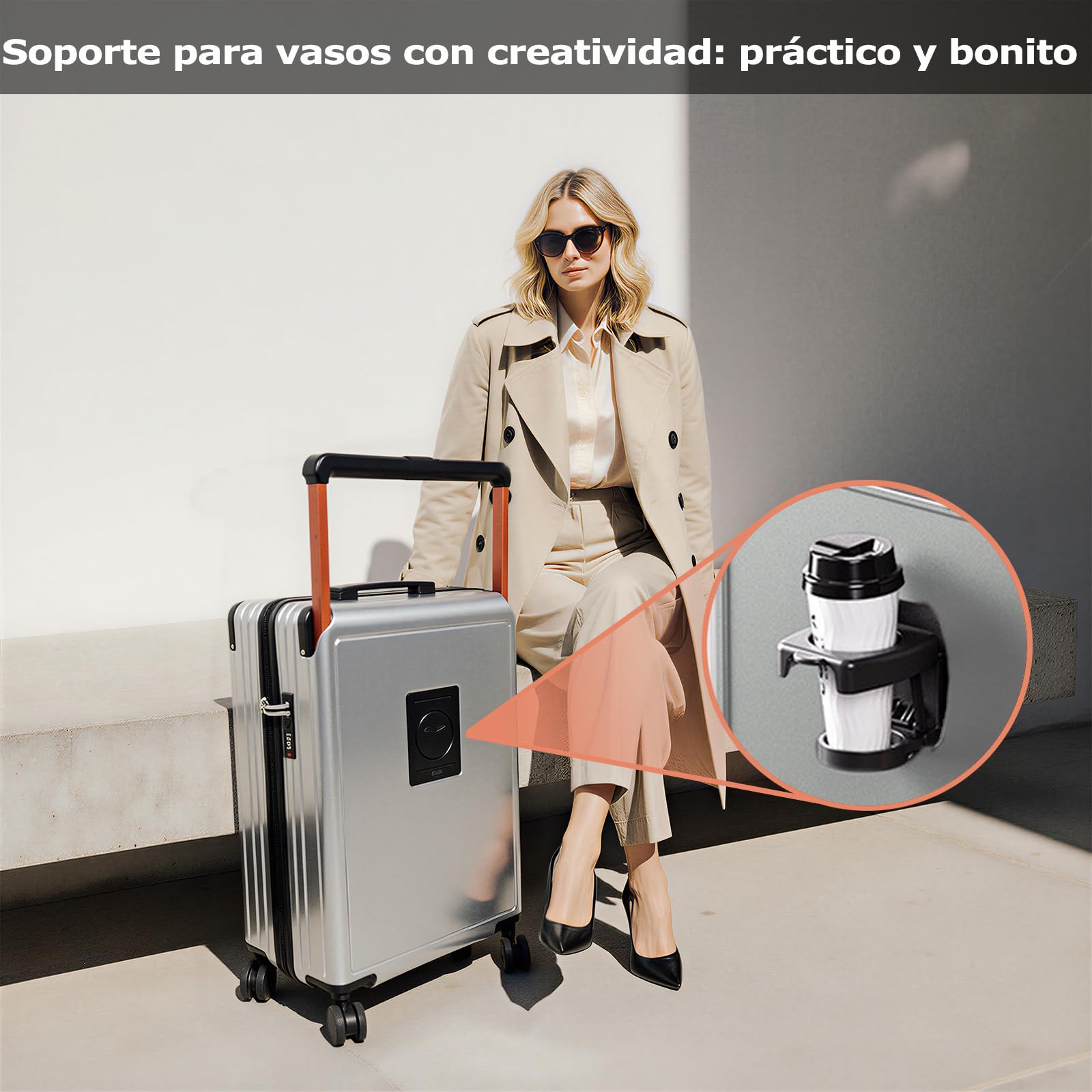 3 Piezas Juego Maletas de Viaje - con Cierre de Combinación y Asa Telescópica de Versión Mejorada, Cabina ABS con Ruedas 360° y Porta-Tazas Práctico, para Viajes Familiares, Vacaciones y Trabajo