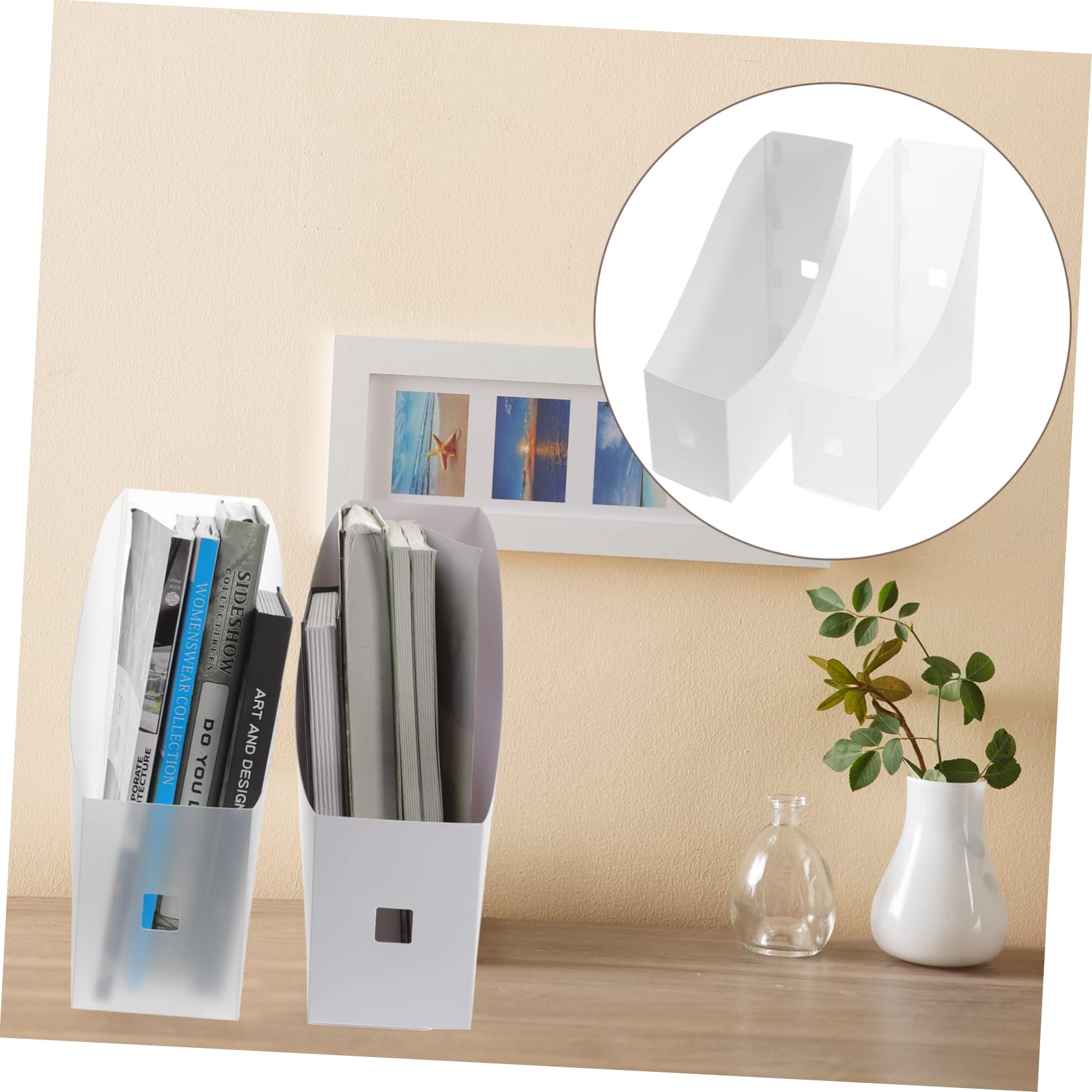 SEWACC 2Pcs Desktop Document Storage Rack Modern File Organizer for Office Accessories Plastic Folder Holder with Curved Design for Efficient Desk Organization