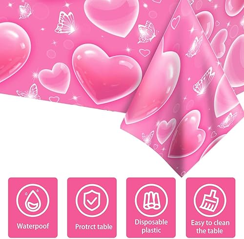 Miniatura 3 de 5 manteles de corazón rosa para principios de los años 2000, decoración de mesa de fiesta cholo, suministros de fiesta de cumpleaños en casa (51 x
