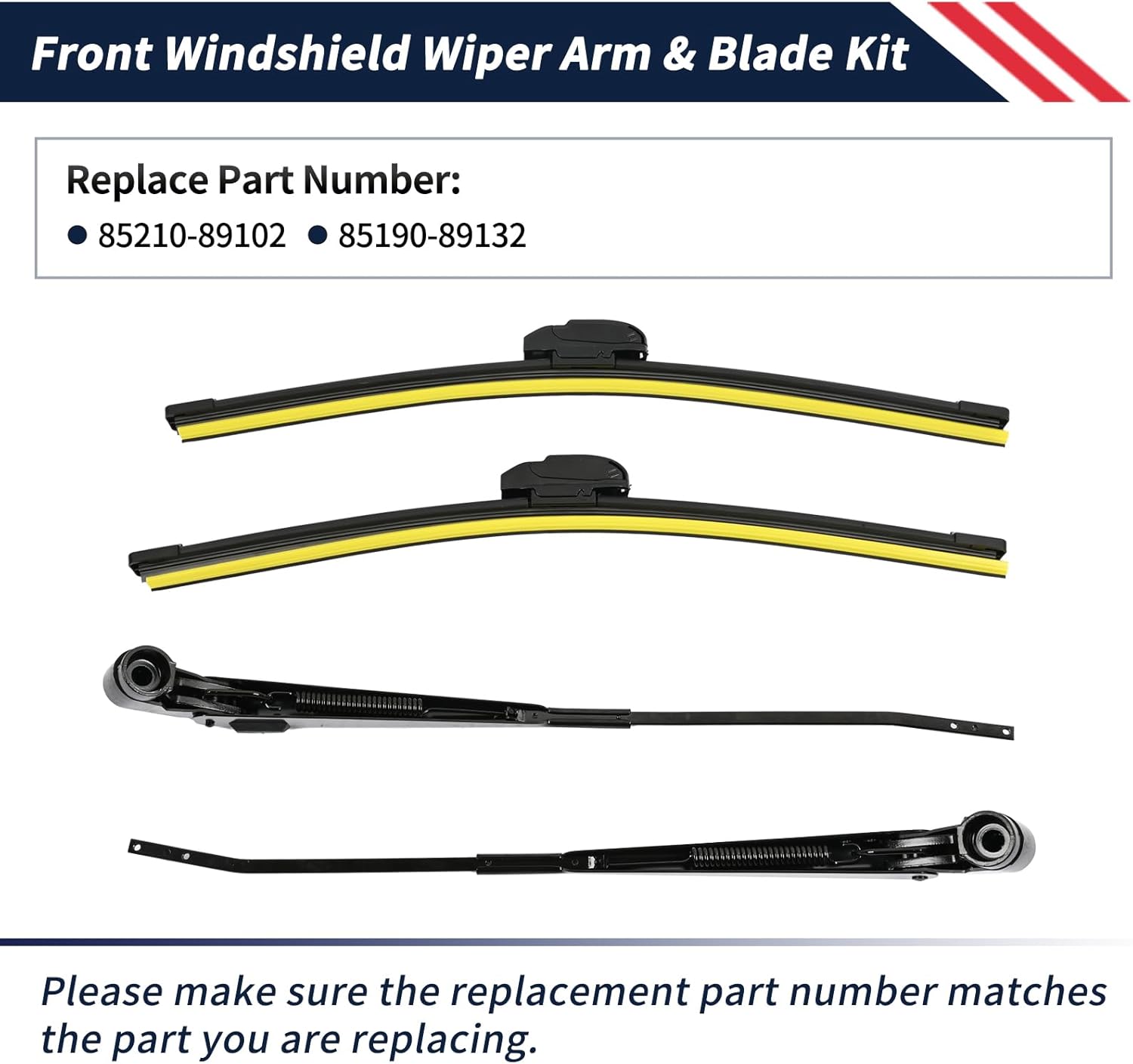 1 Pair Front Windshield Wiper Arm & 17" Blade Kit Compatible With Toyota 4Runner / Pickup 1984 1985 1986 1987 1988 1989, Replace 85210-89102 85190-89132