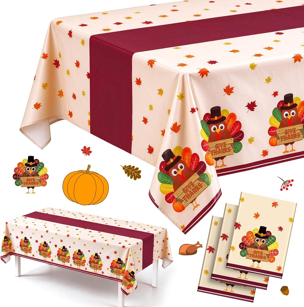 3 Pack Thanksgiving Tablecloth, Turkey Table Cloth Thanksgiving Decorations — 사진 1