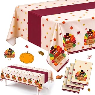 3 Pack Thanksgiving Tablecloth, Turkey Table Cloth Thanksgiving Decorations