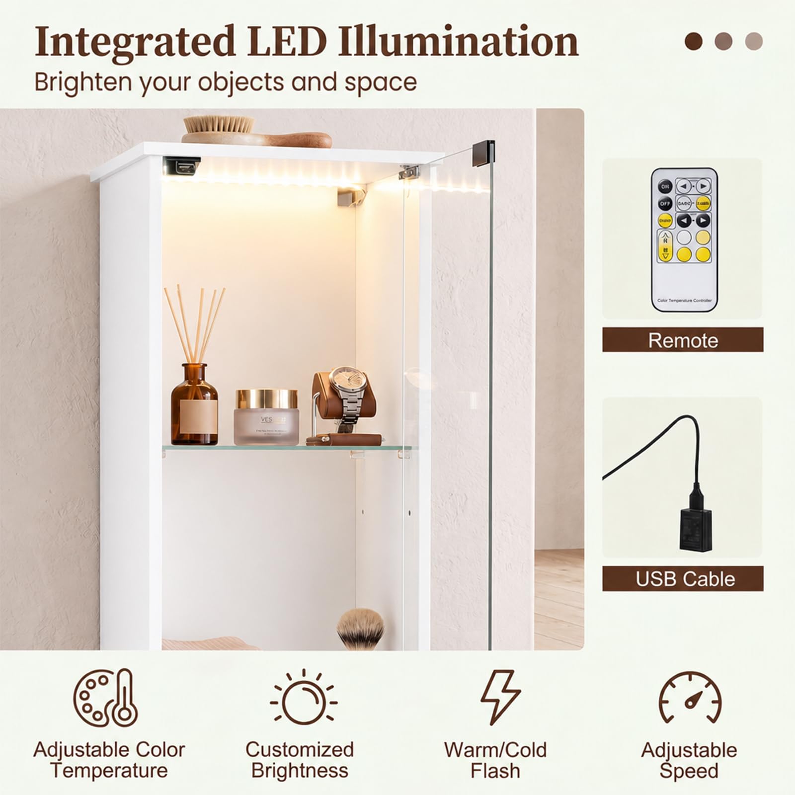 Giantex Mobile Alto da Bagno in Legno con Luci LED, 30 x 30 x 170 cm (Bianco)