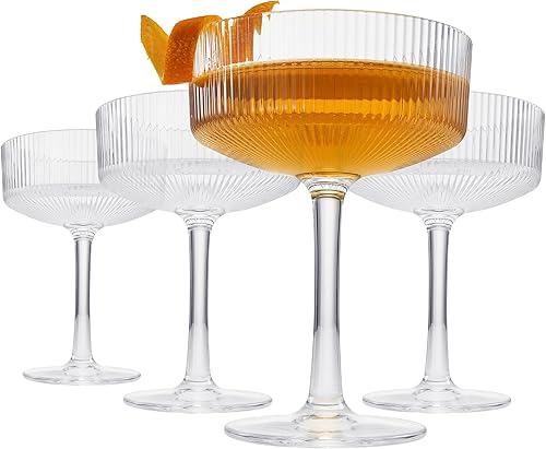 Miniatura 2 de Copas vintage Art Deco inastillables Coupé Martini, champán y cóctel  Juego de 4 vasos de acrílico Tritan acanalado de 8 onzas, cristalería de