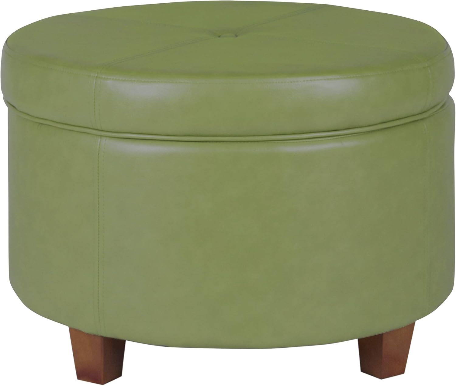 HomePop Round Leatherette Storage Ottoman with Lid, Moss Green Large Ottoman Moss Green