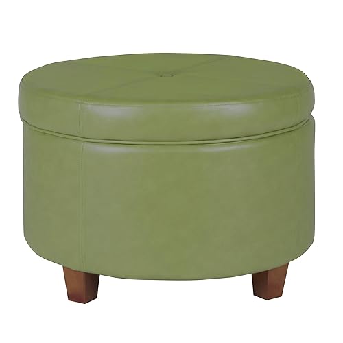HomePop Round Leatherette Storage Ottoman with Lid, Moss Green Large