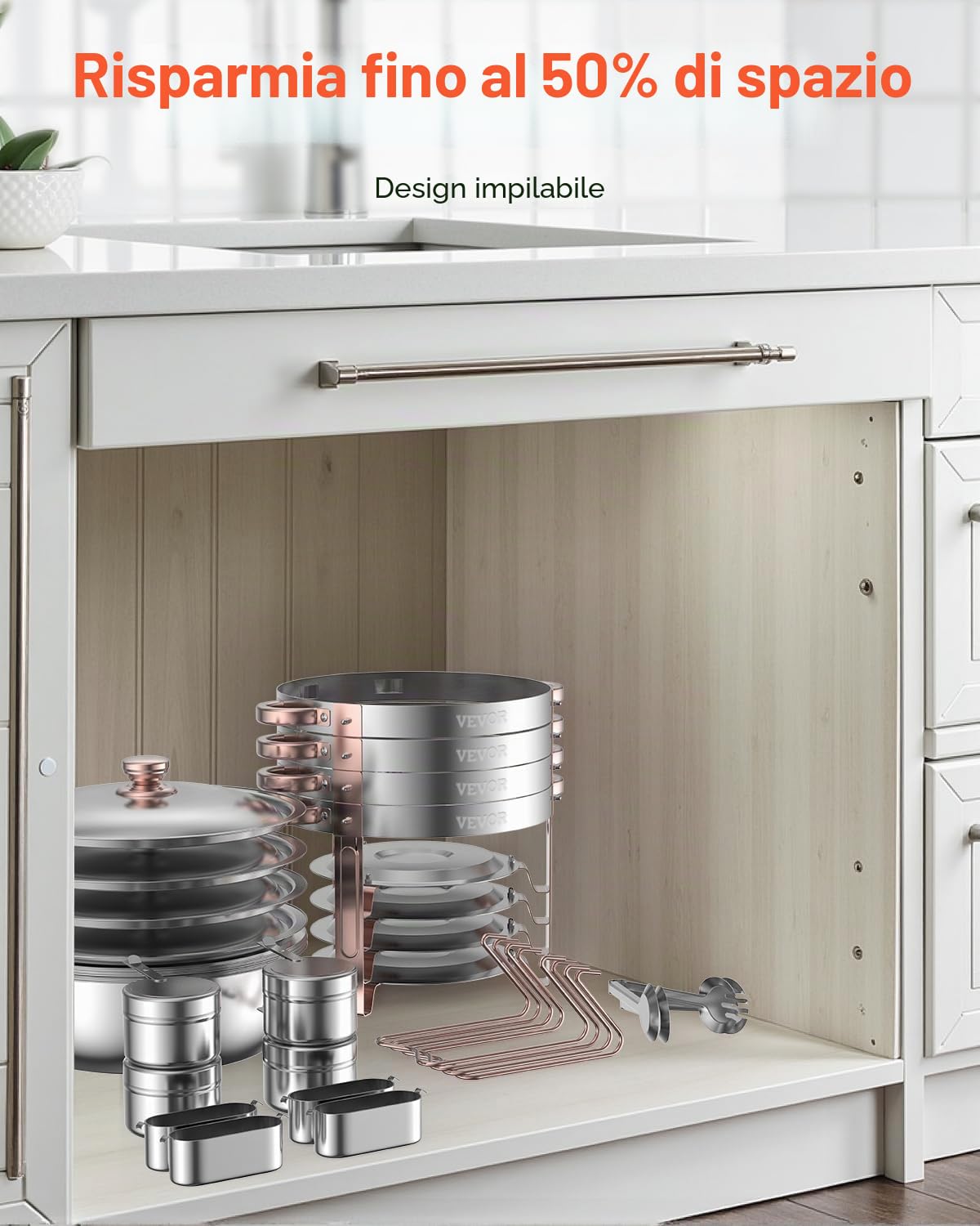 VEVOR Scaldavivande per Buffet con 4 Padelle Full Size Dispenser di Calore Rotondo per Catering con Coperchio, Porta Carburante e Vaschetta per l'Acqua per Matrimoni, Feste, Oro Rosa 4,7 L