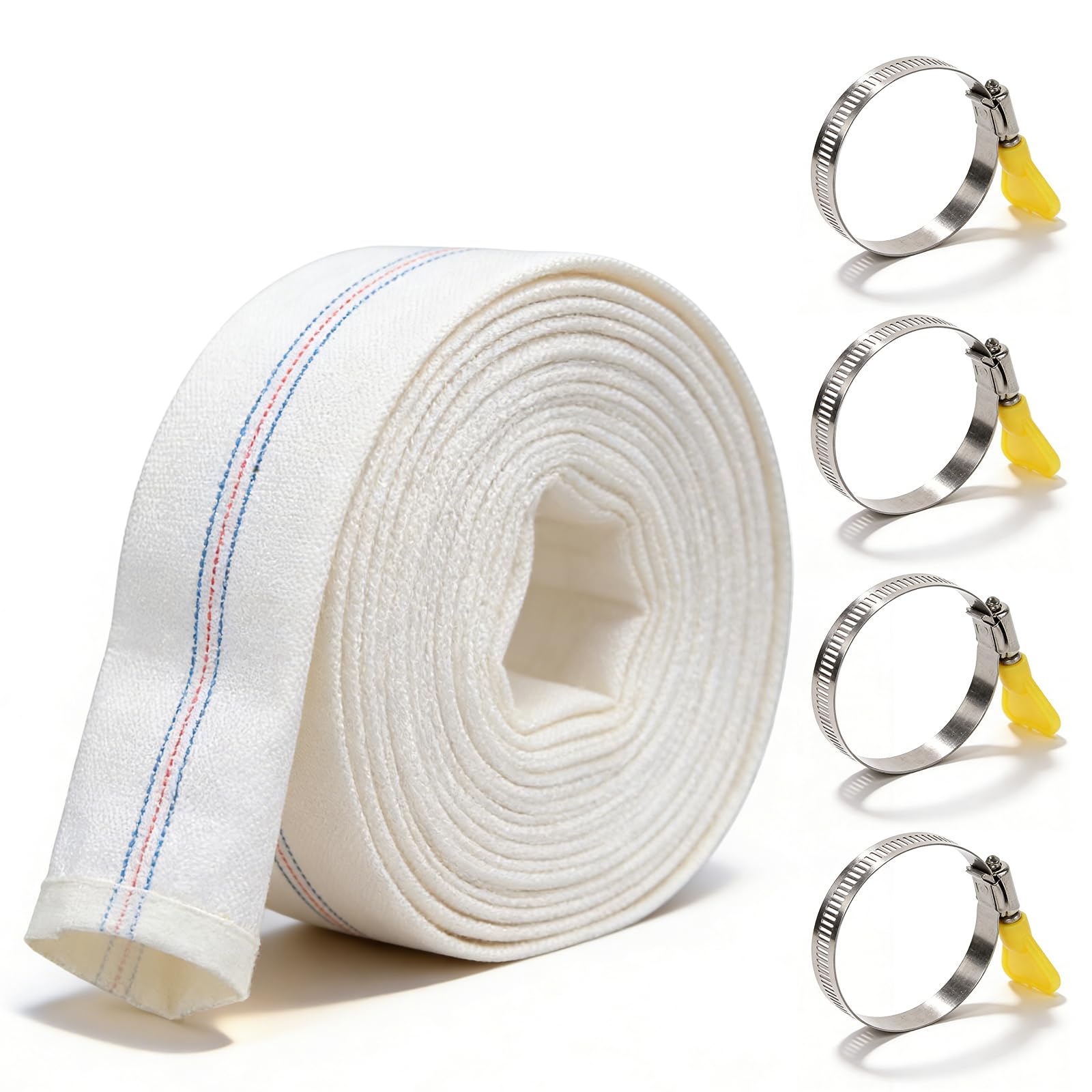 Produktbild von Gewebeschlauch Flachschlauch 32mm (1 1/4 Zoll) 10m – Hochdruck-Schlauch Für Tauchpumpen & Schmutzwasserpumpen – UV-stabil, Flexibel, Langlebig, Inkl. Schlauchschellen