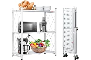 DEANIC Foldable 3-Shelf Kitchen Cart: Space-Saving Storage Solution