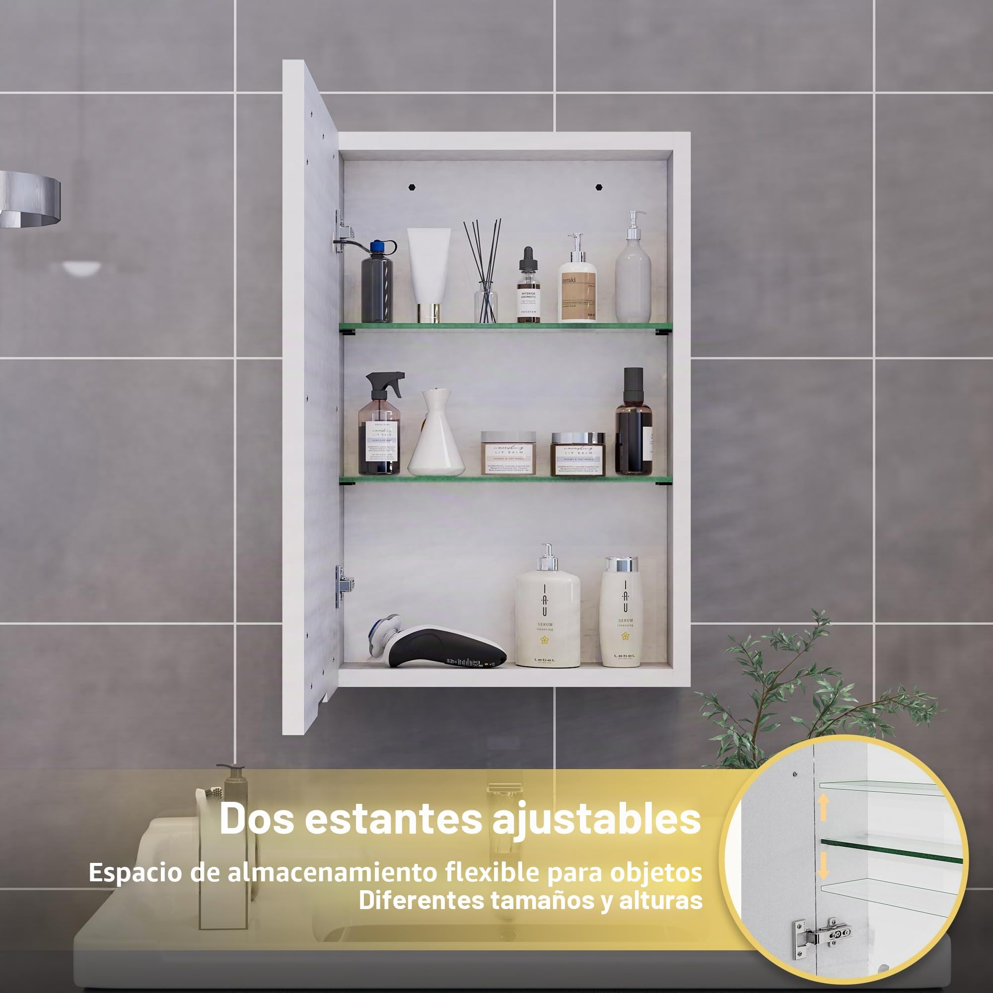 DADEA Armario de Baño con Espejo, Armario Espejo Baño con Luz y Almacenamiento, 50 x 70 cm, MuebleBaño con EspejoLED Mueble EspejoBaño 70 con ArmarioBaño con Espejo70 cm Muebles ParaBaño