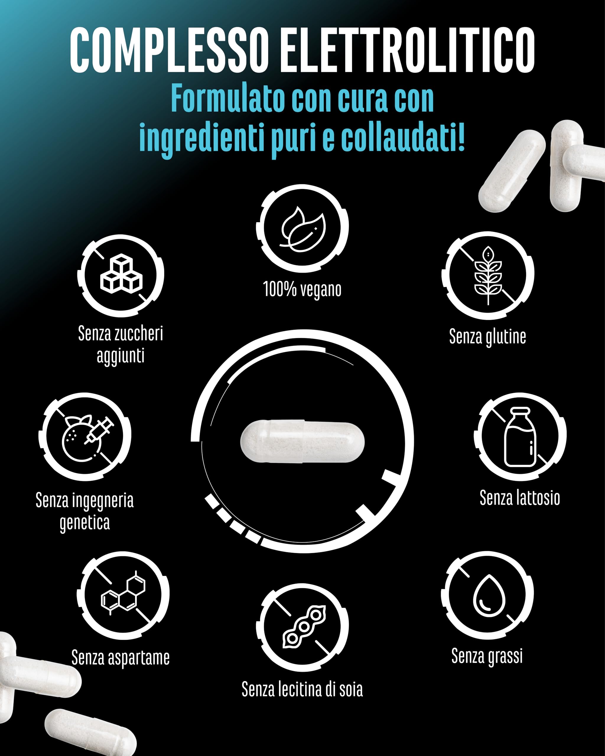 Electrolyte Complex - 300 Capsule Vegane - Complesso di Elettroliti Alto Dosaggio con Taurina e Betaina (TMG) - Sodio, Potassio, Magnesio e Calcio - 60 Porzioni - Alternativa alla Polvere